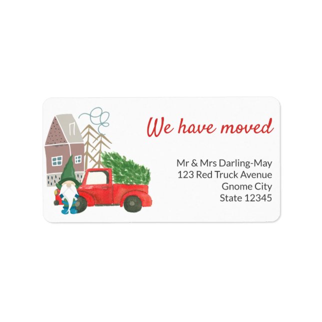 Étiquette Nous avons Déménagé Gnome et Red Truck Adresse de  (Devant)