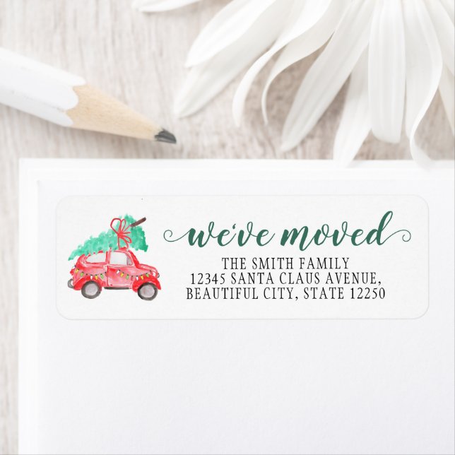 Étiquette Nous avons déménagé Noël Arbre de Voitures de Noël (En situation)