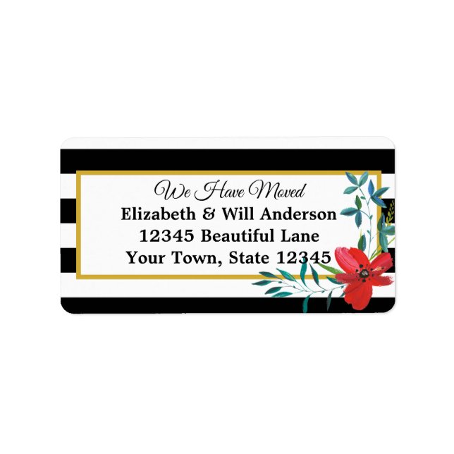 Étiquette Nous avons déplacé des bandes noires et blanches a (Devant)