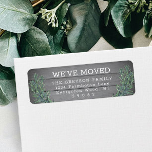 Étiquette Nous avons déplacé Grey Wood Greenery Nouvelle adr