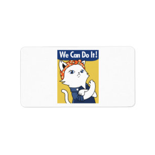 Étiquette Nous Pouvons Le Faire ! Chat blanc Rosie le Rivete