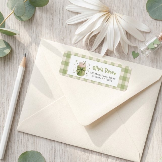 Étiquette Nous Vous Aimons Tellement Matcha Mail Bow Gingham (Créateur téléchargé)