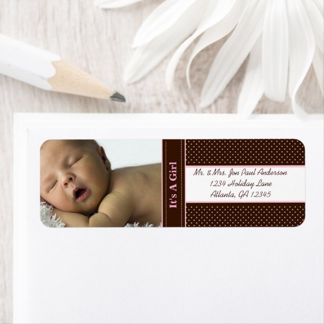 Étiquette Nouveau bébé C'est une fille Brown & points roses (En situation)