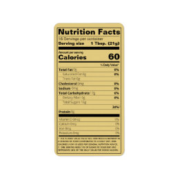 Étiquette Nouveau Miel - valeur nutritive Produit Or