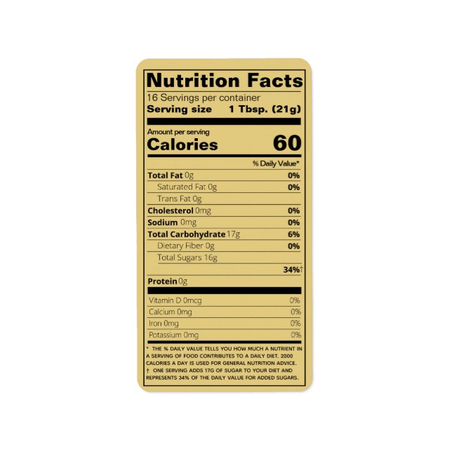 Étiquette Nouveau Miel - valeur nutritive Produit Or (Devant)