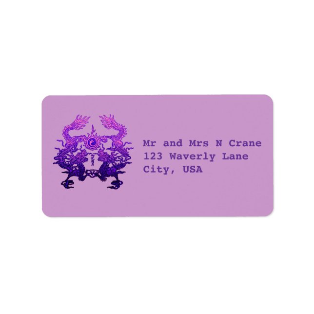 Étiquette NOUVEL AN CHINOIS Dragons violets (Devant)