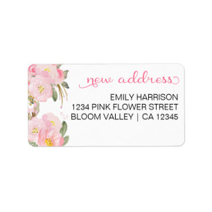 Étiquette Nouvelle adresse aquarelle rose floral