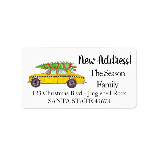 Étiquette Nouvelle adresse Cabine jaune Taxi arbre de Noël (Devant)