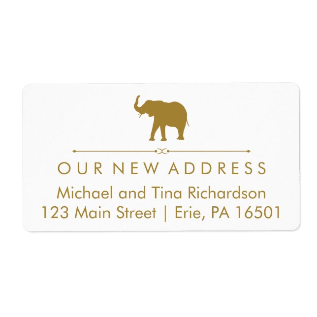 Étiquette Nouvelle adresse Glam White et Gold Elephant (Devant)