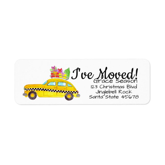 Étiquette Nouvelle adresse Taxi cabine jaune Cadeaux de Noël (Devant)