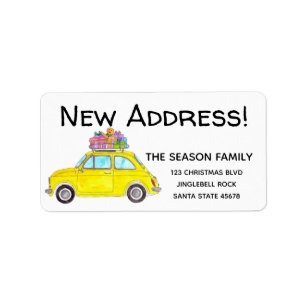 Étiquette Nouvelle adresse Yellow Retro Fiat 500 Cadeaux de