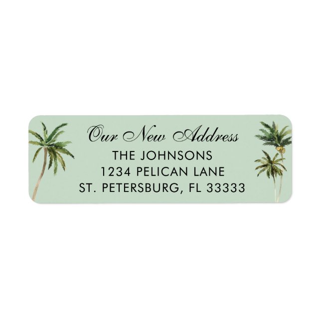 Étiquette Nouvelle maison Aquarelle Palm Trees Adresse de re (Devant)