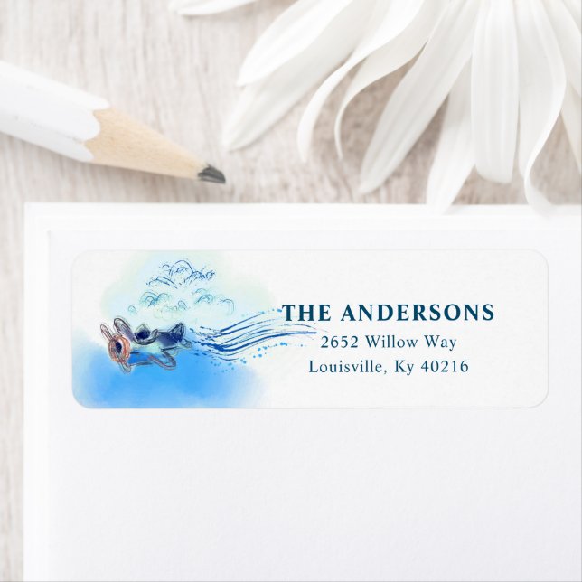 Étiquette Nuages d'aquarelle bleu vintage (En situation)