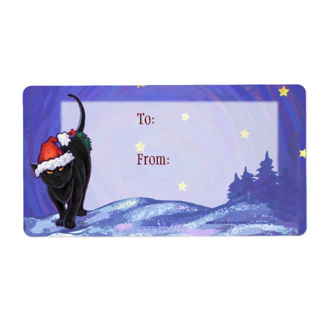 Étiquette Nuit étoile Noir Chat Noël (Devant)