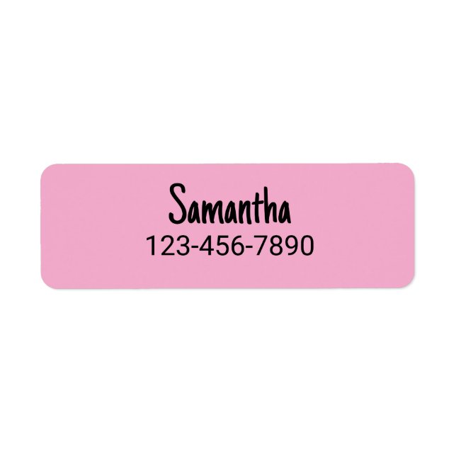 Étiquette Numéro de téléphone du nom simple rose pâle et noi (Devant)