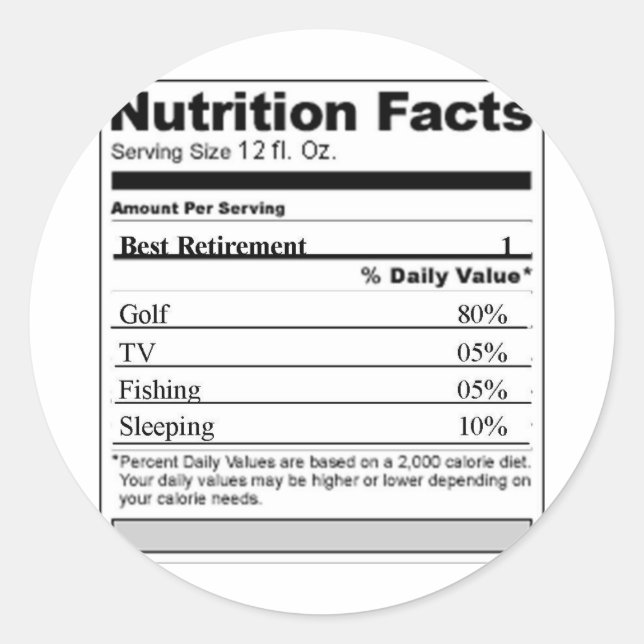 Étiquette nutritionnel amusant de la retraite (Devant)