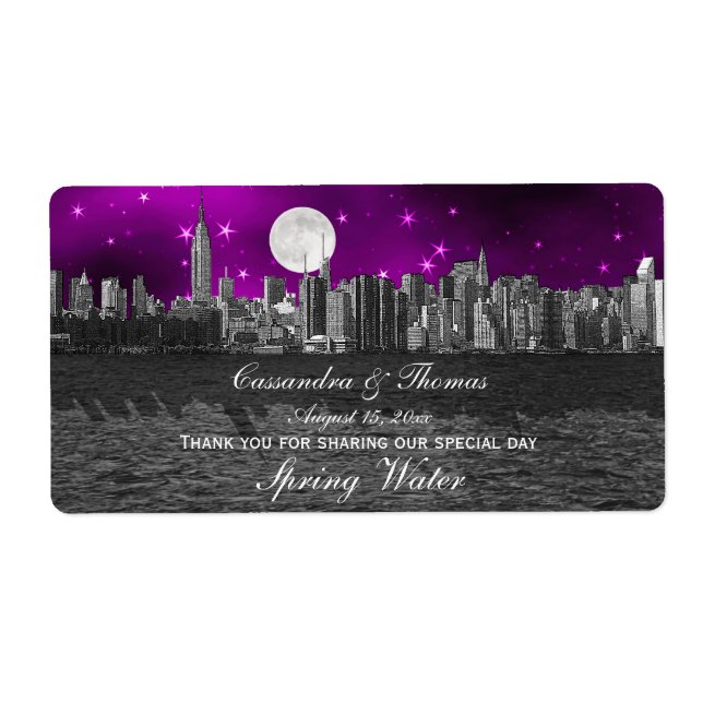Étiquette NYC Skyline Silhouette Lune Purple H Bouteille d'e (Devant)