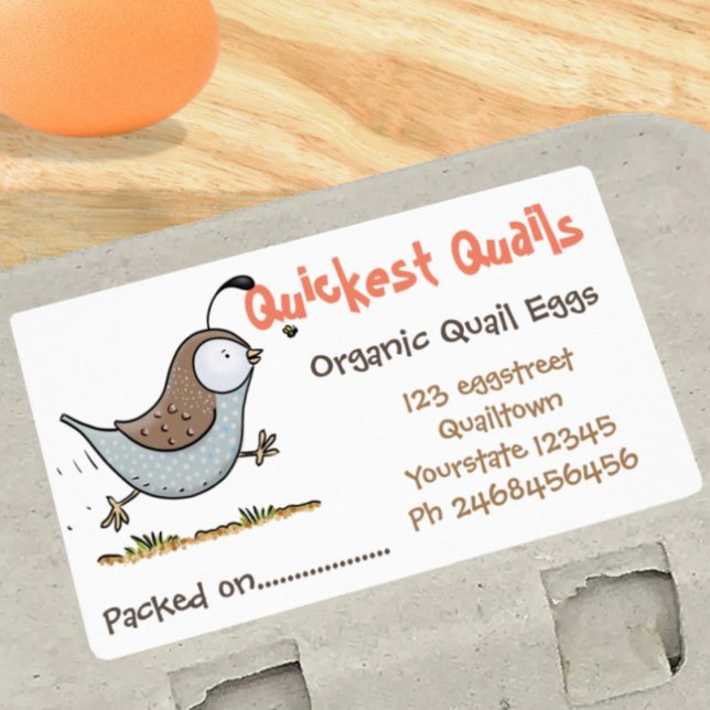 Étiquette OEufs de caille mignons dessin illustration boîte  (Selling quail eggs? Make your product shine with this cute design.)