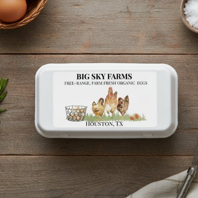Étiquette OEufs de poulet ferme Aquarelle carton frais (Créateur téléchargé)