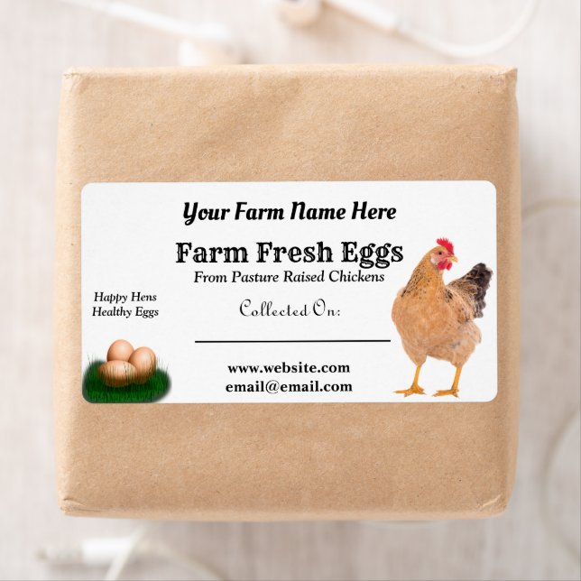 Étiquette Oeufs de poulet frais de ferme Carton blanc (En situation)