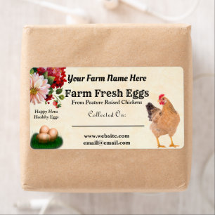 Étiquette Oeufs de poulet frais de ferme Carton Brown floral