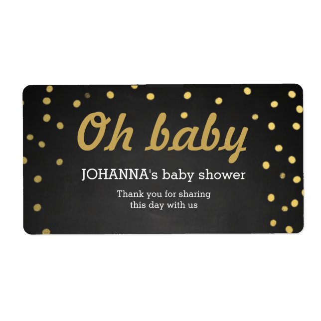 Étiquette Oh Baby Gold Confetti Chalkboard Bouteille d'eau (Devant)