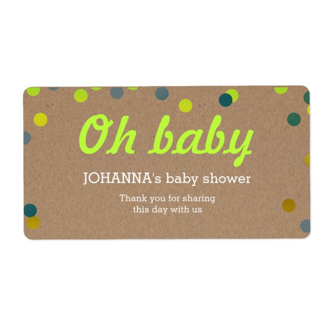 Étiquette Oh Bébé Confetti Kraft Papier Bouteille d'eau Favo (Devant)