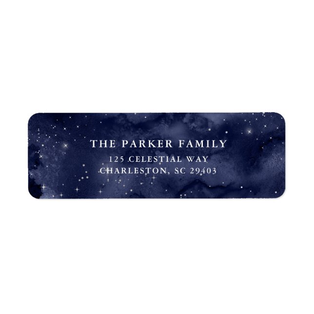 Étiquette Oh Holy Night | Étoiles à Noël bleu foncé (Devant)