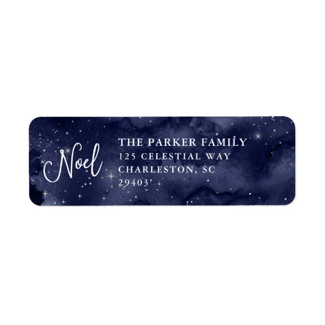 Étiquette Oh Holy Night | Étoiles à Noël Noel bleu foncé (Devant)