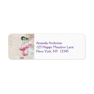 Étiquette Oiseau et fleurs avec écriture manuscrite Shabby V