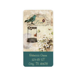 Étiquette oiseau français vintage moderne de cage à oiseau