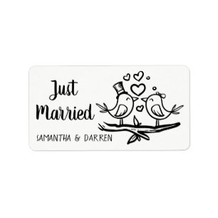 Étiquette Oiseaux Amoureux Noir Blanc Mariage Mariés