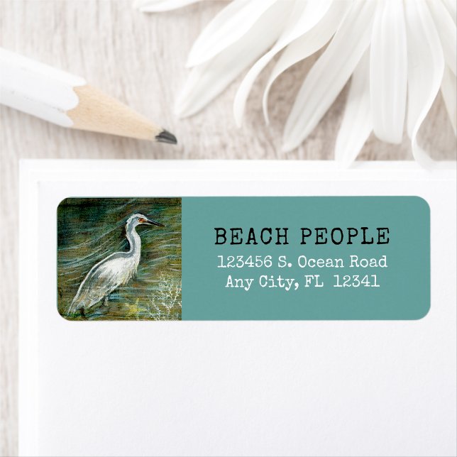 Étiquette Oiseaux Côtiers Aiguilles En Eau Art (Gorgeous Egret Shorebird Wading Water Art return address labels from Jenn's Emporium. )