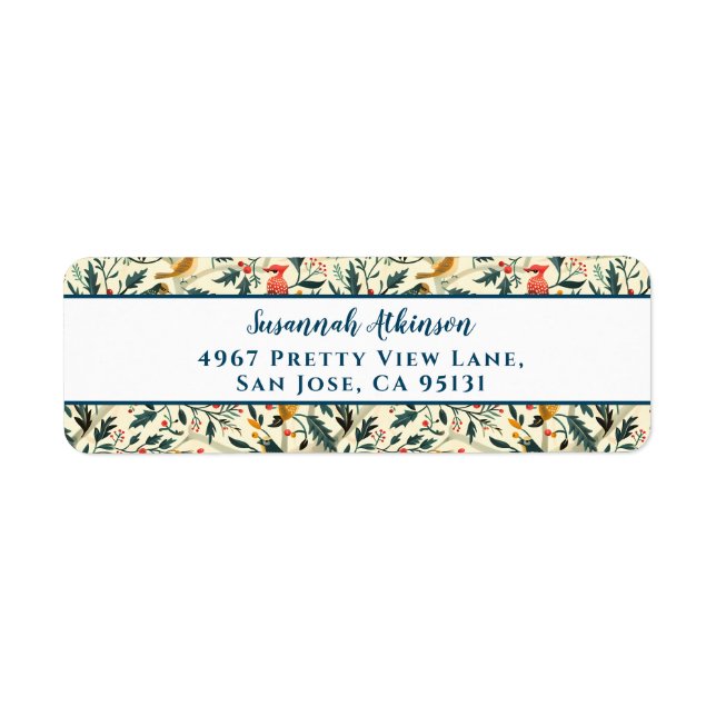 Étiquette Oiseaux de Noël et Feuilles (Devant)