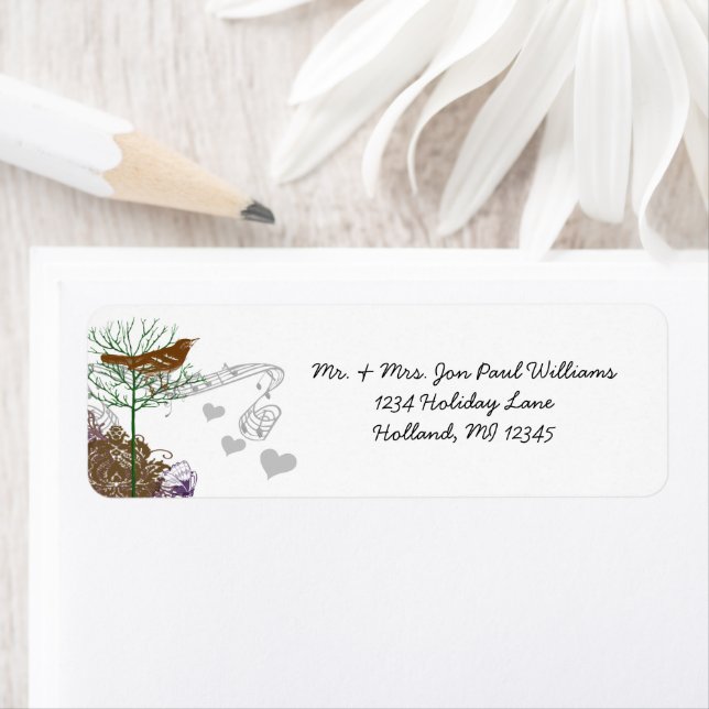 Étiquette Oiseaux vintages Arbre vert musical (En situation)