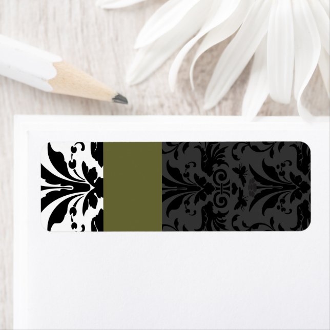 Étiquette Olive & Black Bumble Bee Damask Adresse (En situation)