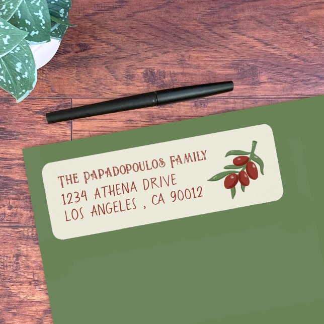 Étiquette Olives rouges sur une branche Adresse de retour ja (Red olives on a branch return address label)