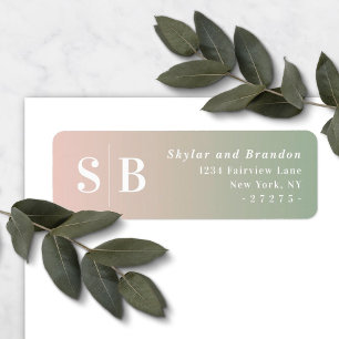 Étiquette Ombre Green & Blush Pink Wedding Return Address