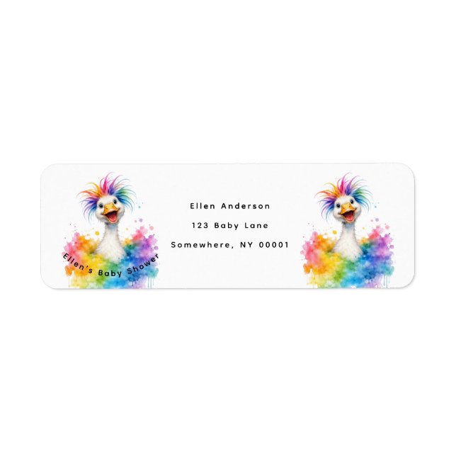 Étiquette One Silly Goose Rainbow Baby Shower Address (Devant)