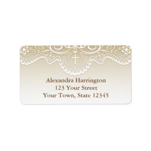 Étiquette Or avec dentelle, croix, religieuse