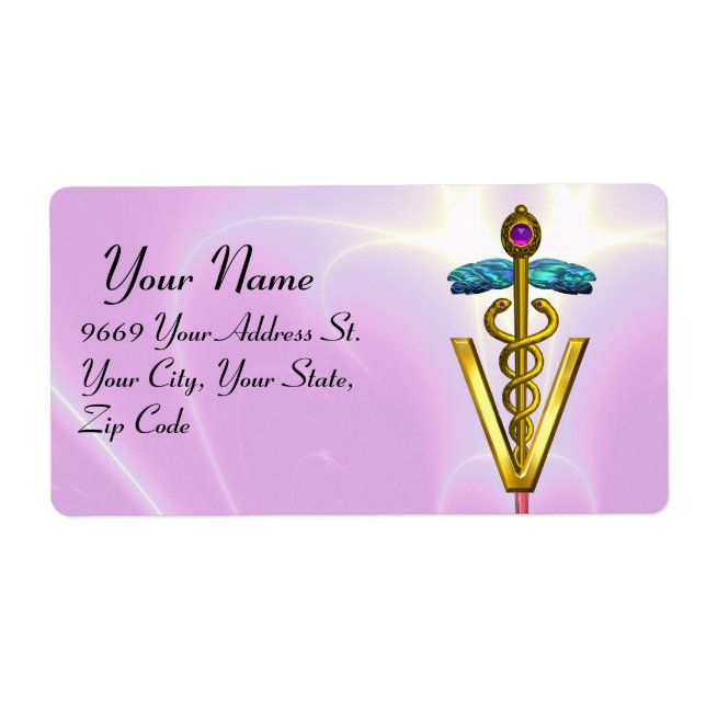 Étiquette OR CADUCEUS SYMBOLE VÉTÉRINAIRE Pink Lilac (Devant)