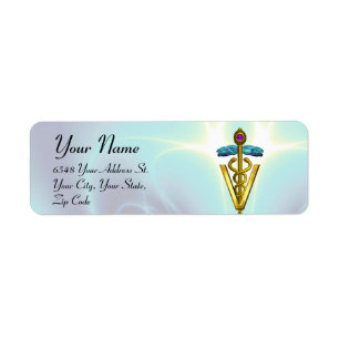 Étiquette OR CADUCEUS VÉTÉRINAIRE SYMBOLE Bleu Turquoise