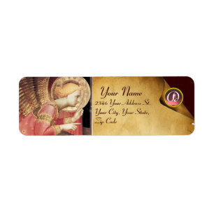 ÉTIQUETTE OR DE L'ANGE IIN D'ANNONCE ET MONOGRAMME ROSE