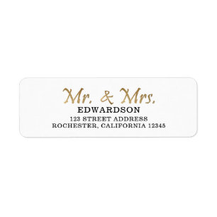 Étiquette Or moderne M. & Mme mariage adresse de retour