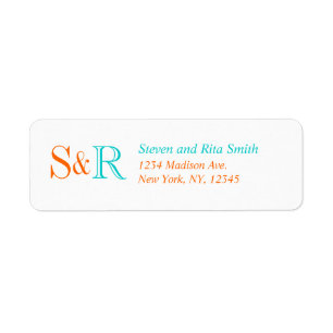 Étiquette Orange Aqua Deux Monogrammes Adresse de retour Éti