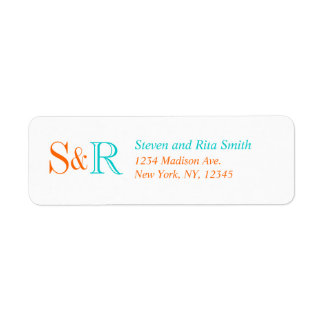 Étiquette Orange Aqua Deux Monogrammes Adresse de retour Éti