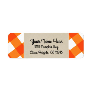 Étiquette Orange Blanc Carreaux Kraft Rustique Monogramme In