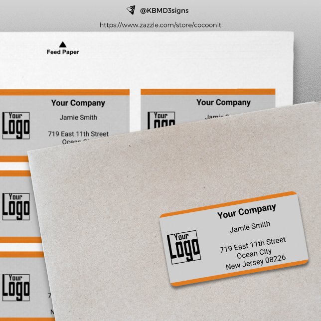 Étiquette Orange Bordure Personnalisée Logo Grey Adresse de  (Orange Border Custom Logo Gray Company Address Label)