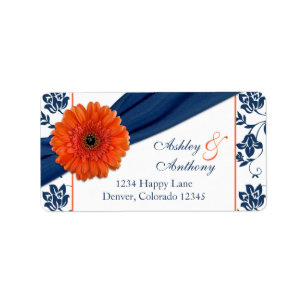 Étiquette Orange Daisy Navy Mariage damassé Adresse de retou