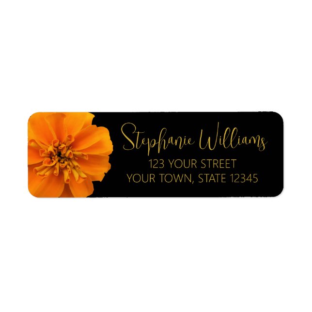 Étiquette Orange Marigold Flower Black Adresse de retour (Devant)